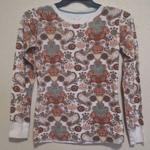 PJ Salvage Vintage Velour Waffle Knit Boho Paisley Long Sleeve Top Small